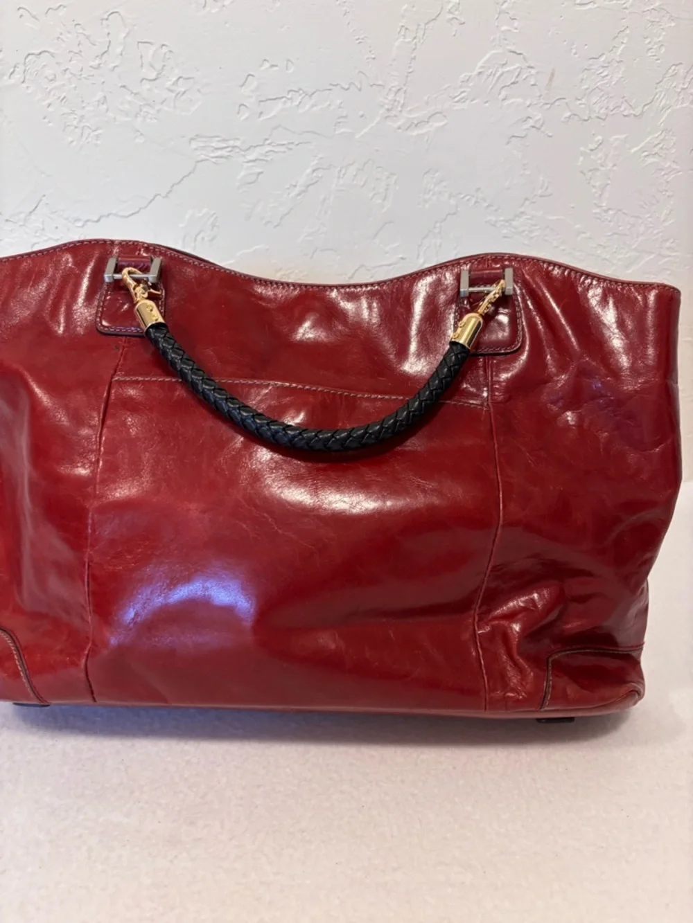 Relativity Red Leather Tote Bag‎ Large Buckle Satchel Shoulder Bag